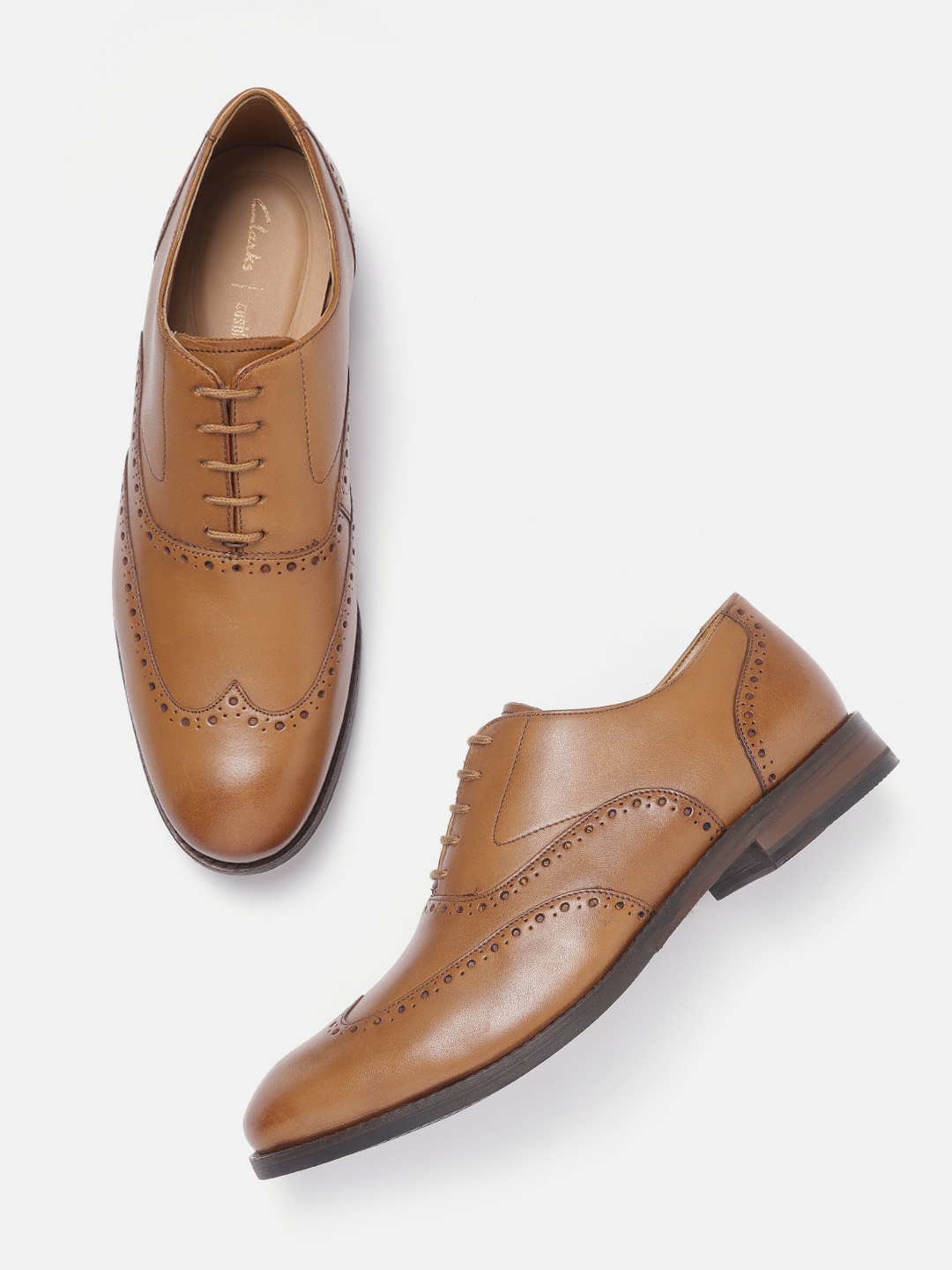 

Clarks Men Tan Brown Leather Formal Brogues