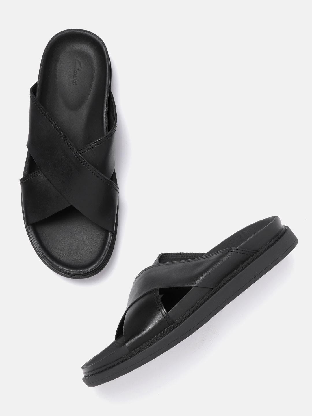 

Clarks Men Black Solid Leather Comfort Sandals