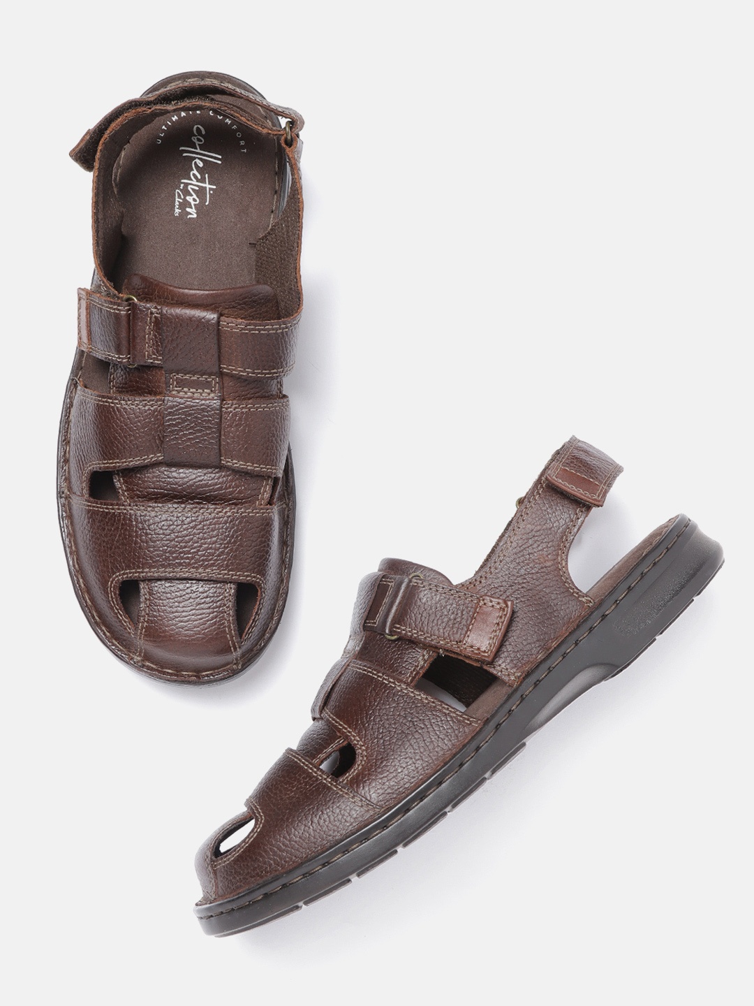 

Clarks Men Brown Solid Leather Fisherman Sandals