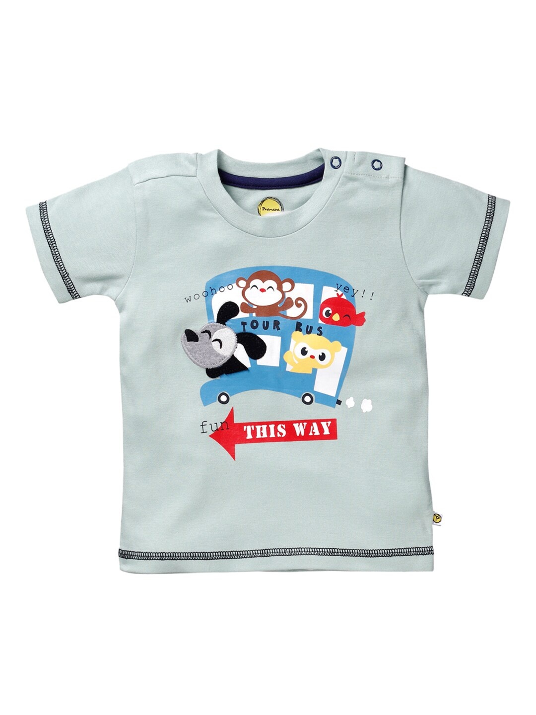 

Pranava Boys Green Printed Round Neck Organic Cotton T-shirt