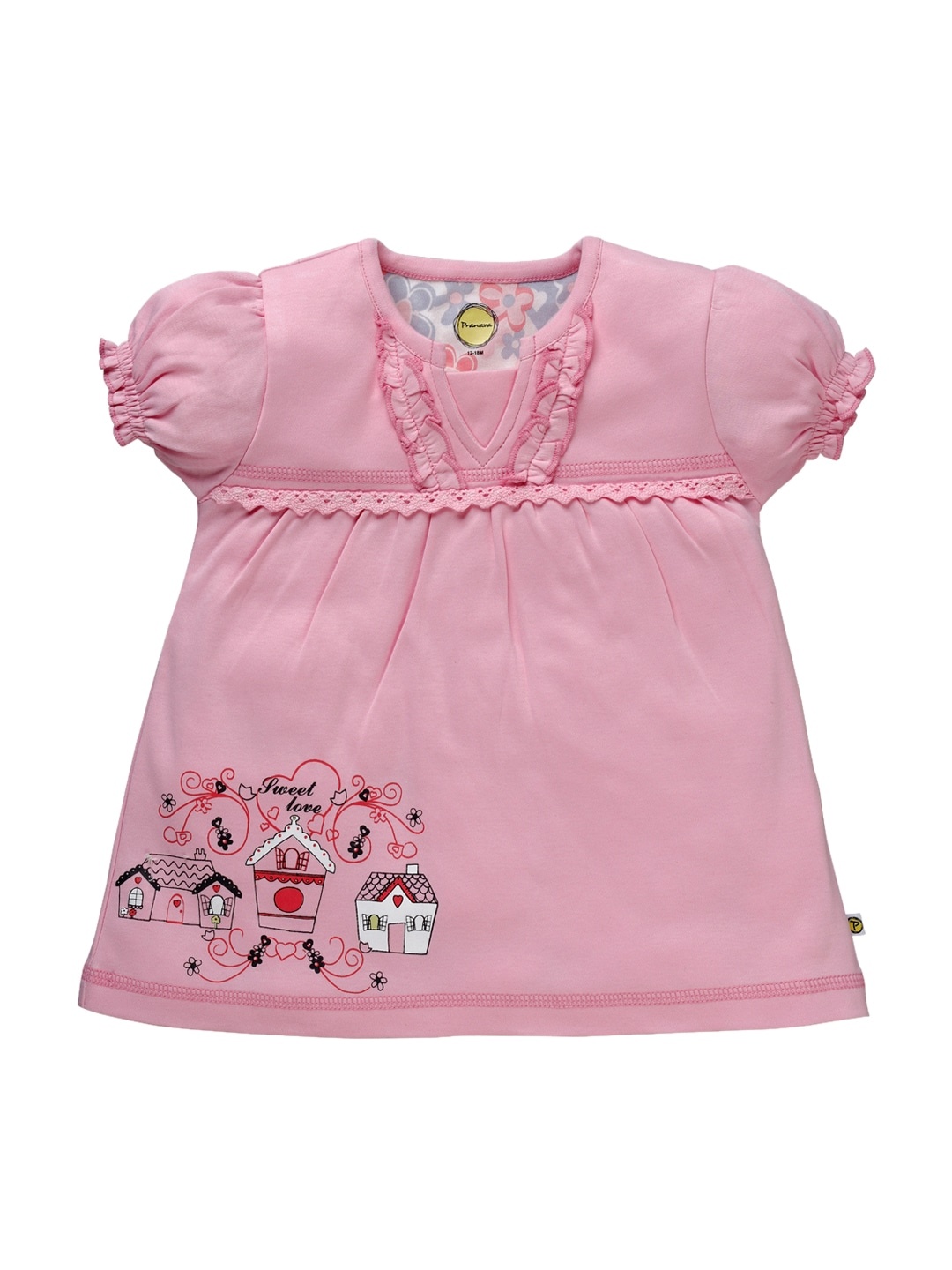 

Pranava Girls Pink Printed Organic Sustainable Pure Cotton Top