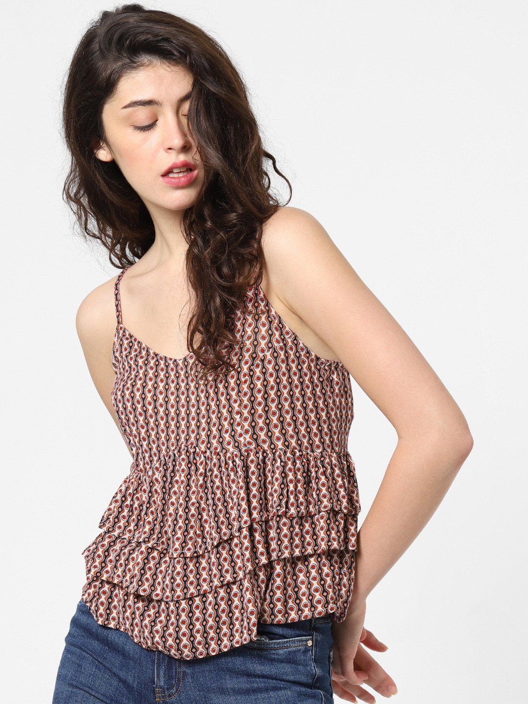 

ONLY Women Red & White Printed A-Line Top