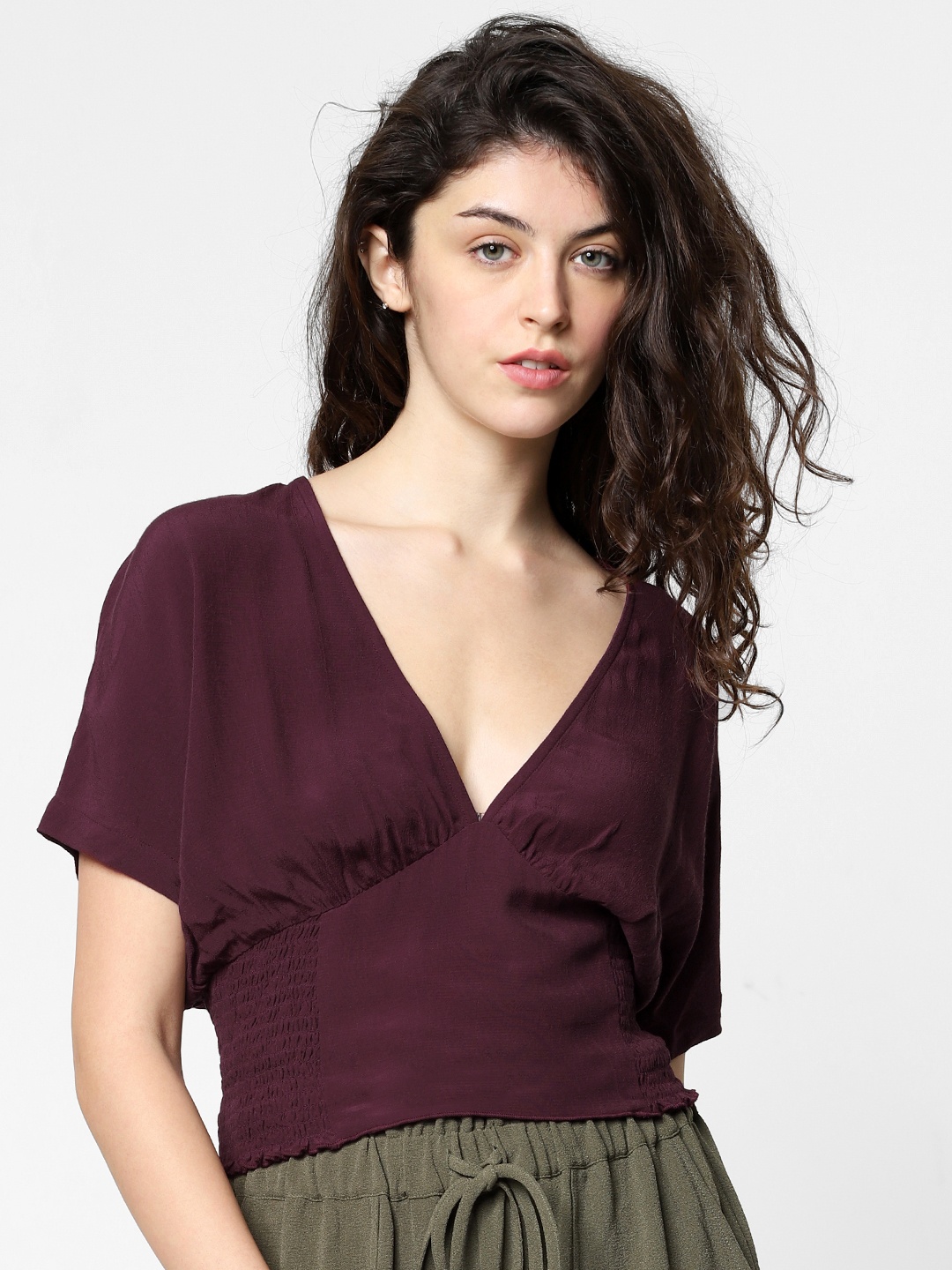 

ONLY Women Burgundy Solid Cinched Waist Top