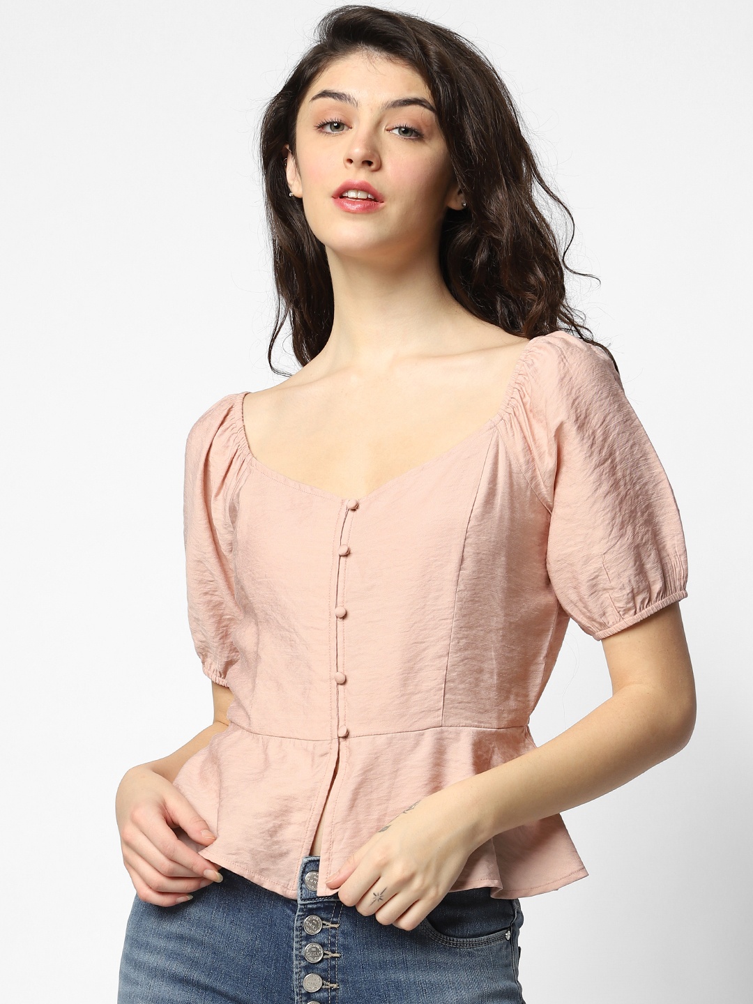 

ONLY Women Pink Solid Peplum Top
