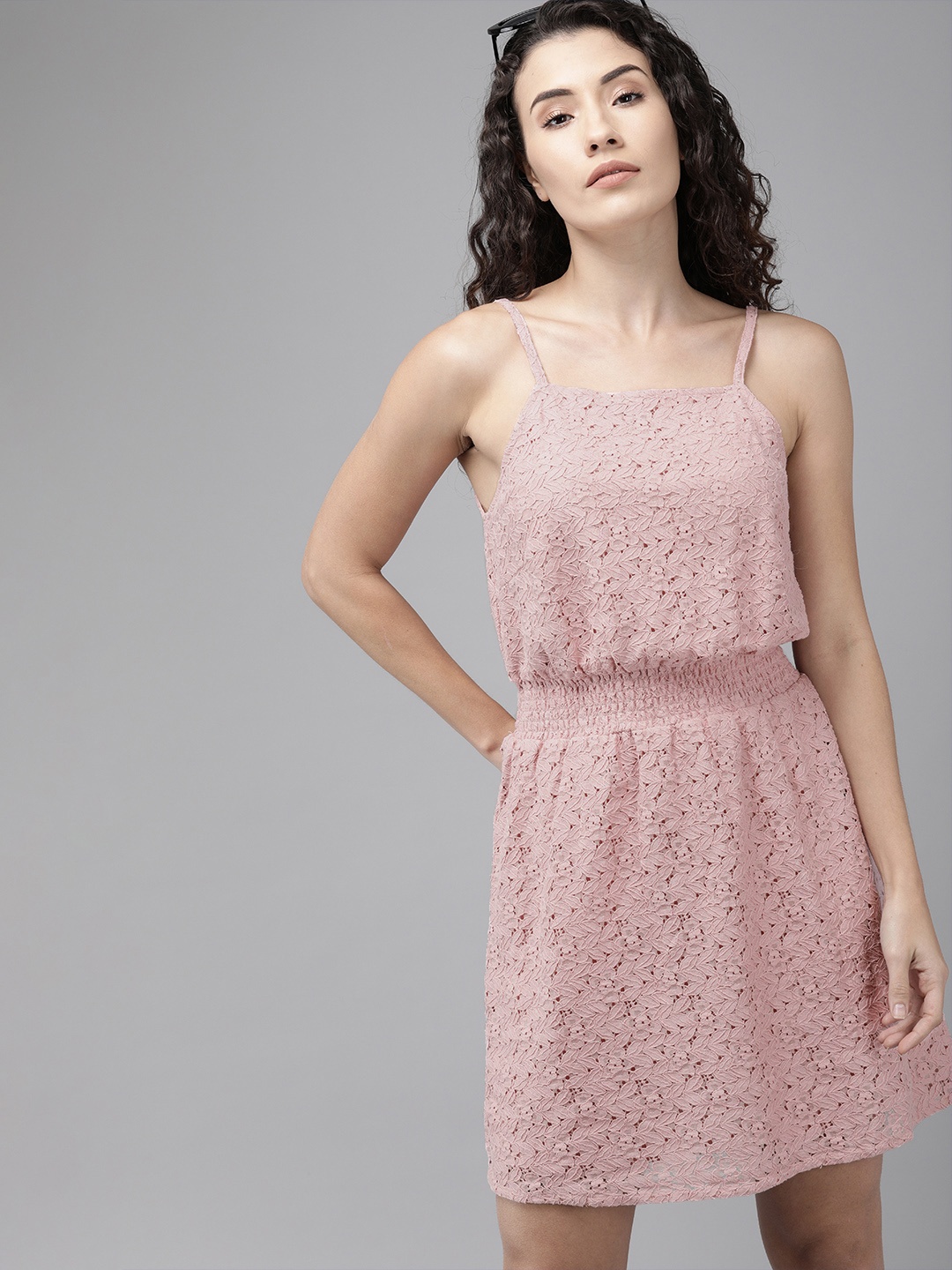 

ONLY Women Pink Lace Fit and Flare Dress