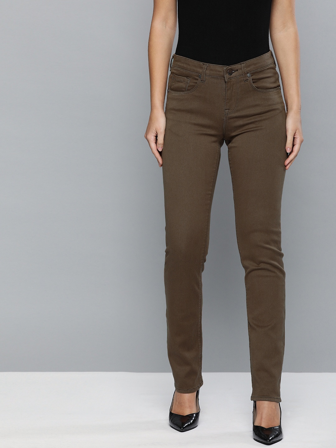 

HERE&NOW Women Brown Slim Fit Mid-Rise Clean Look Stretchable Jeans