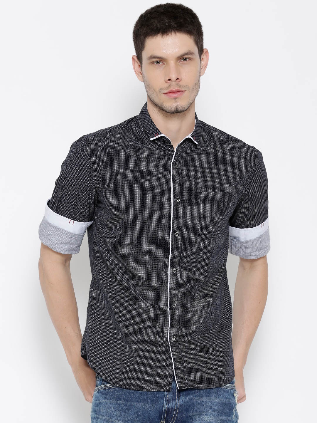 

Locomotive Black & White Couture Collection Printed Slim Fit Casual Shirt