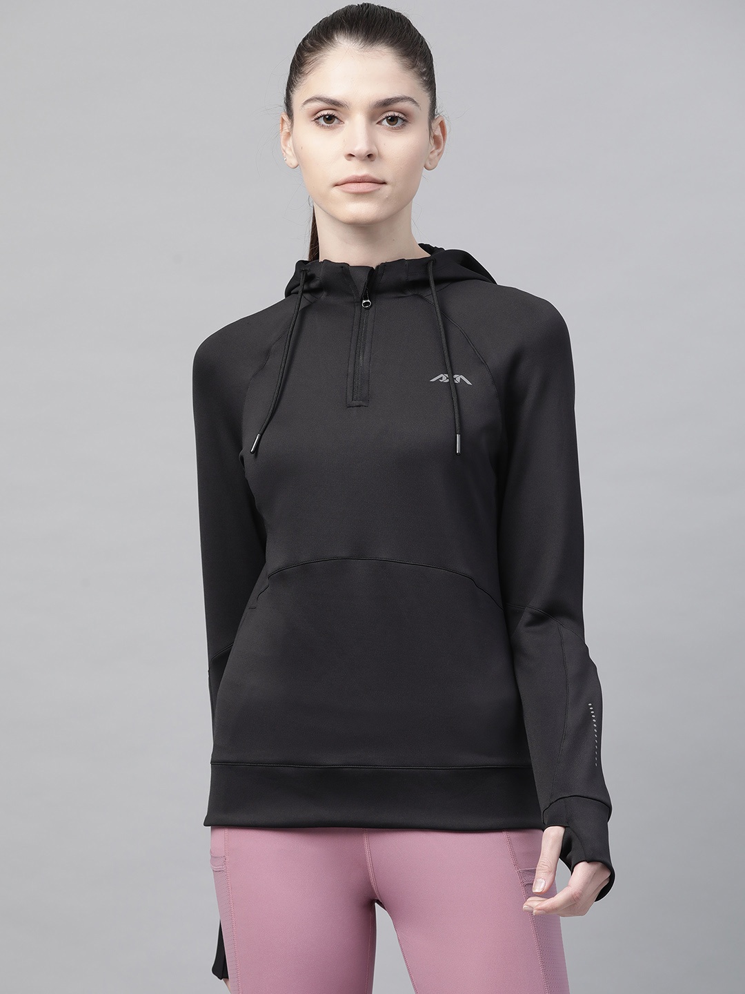 

Alcis Women Black Solid Hooded Sweatshirt