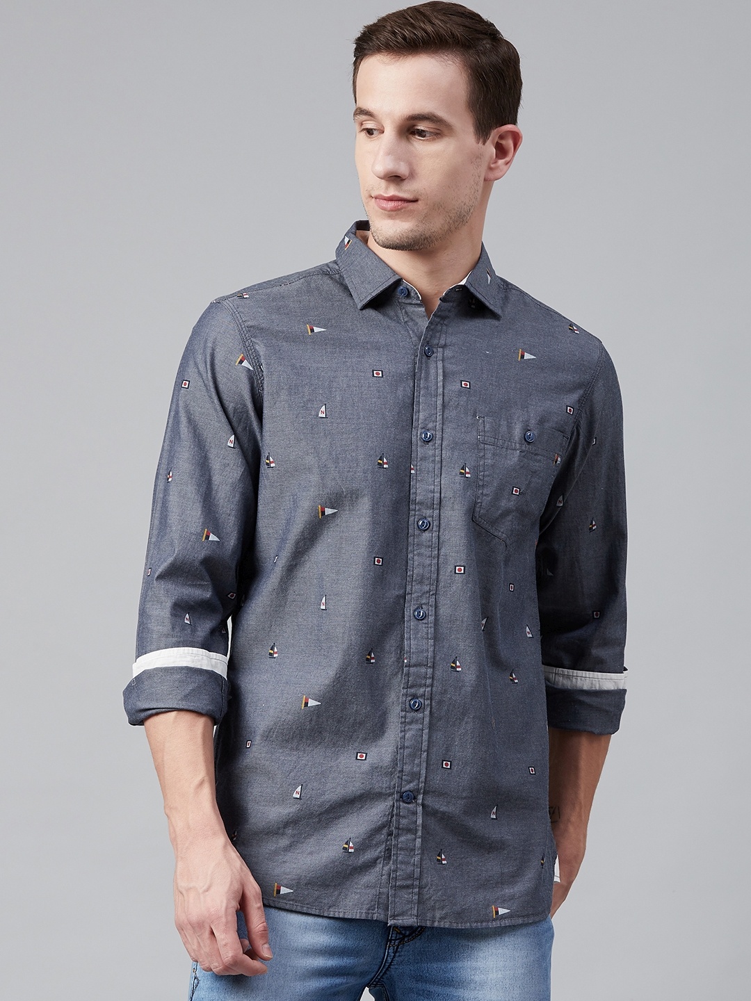 

Nautica Men Navy Blue & White Classic Fit Printed Casual Shirt