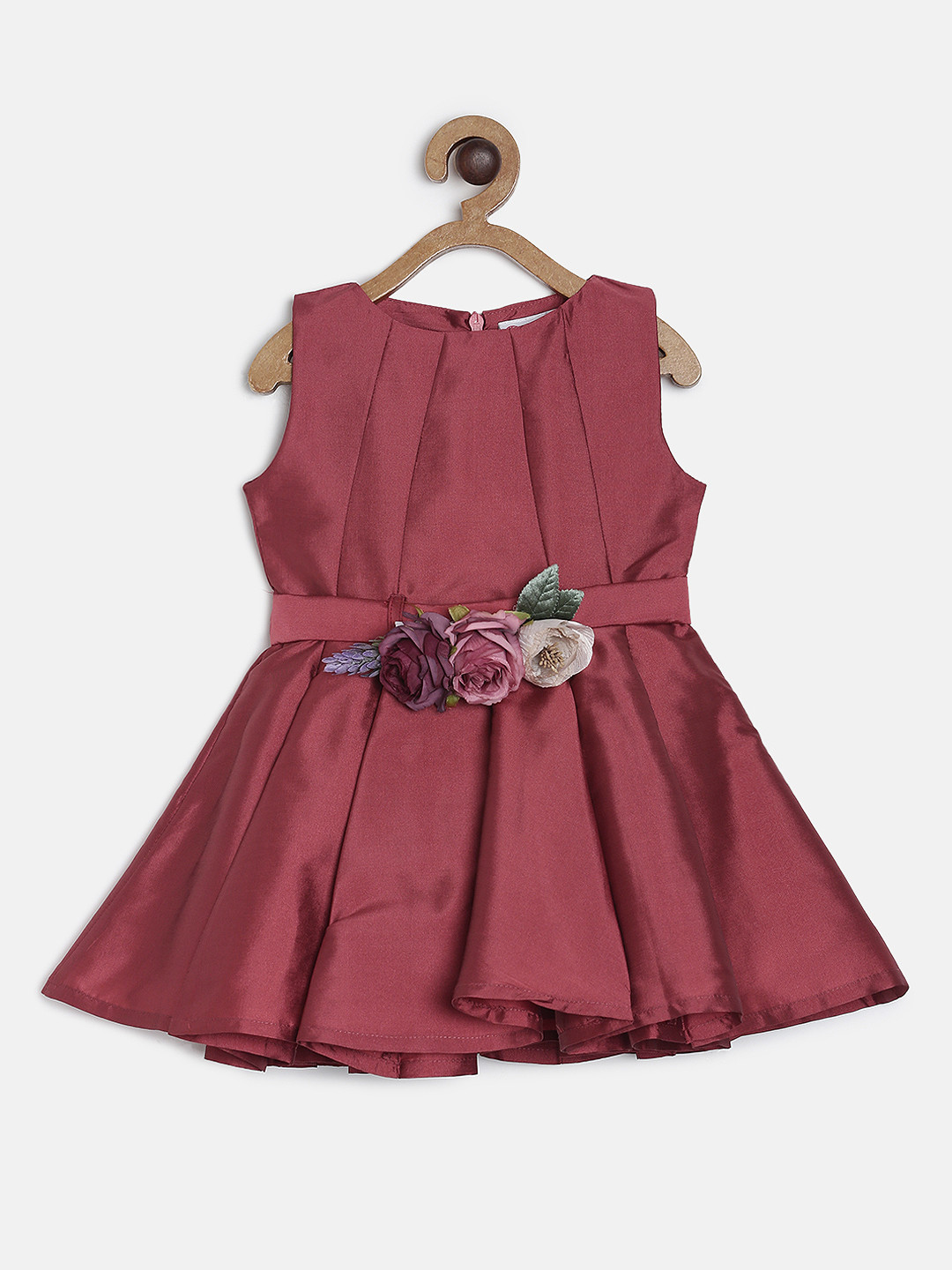

Peppermint Girls Maroon Solid Fit and Flare Dress