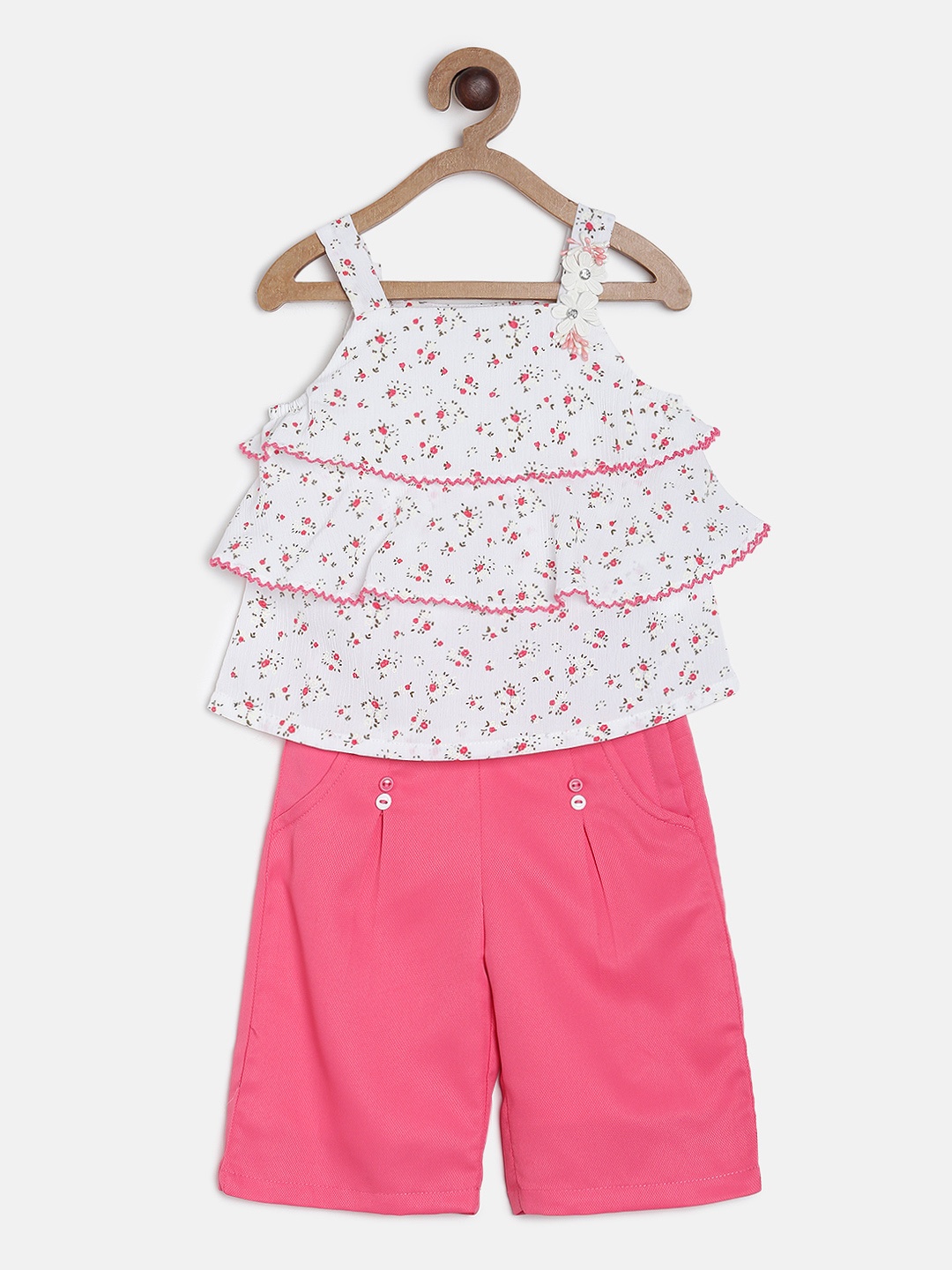 

Peppermint Girls White & Pink Printed Top with Culottes