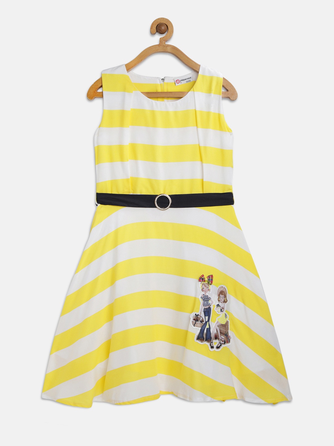 

Peppermint Girls Yellow & White Striped Fit & Flare Dress