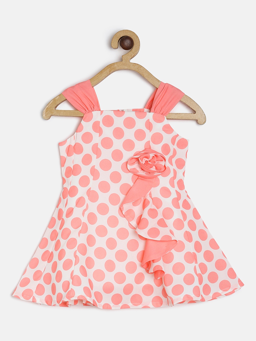

Peppermint Girls Peach-Coloured & White Printed Fit and Flare Dress