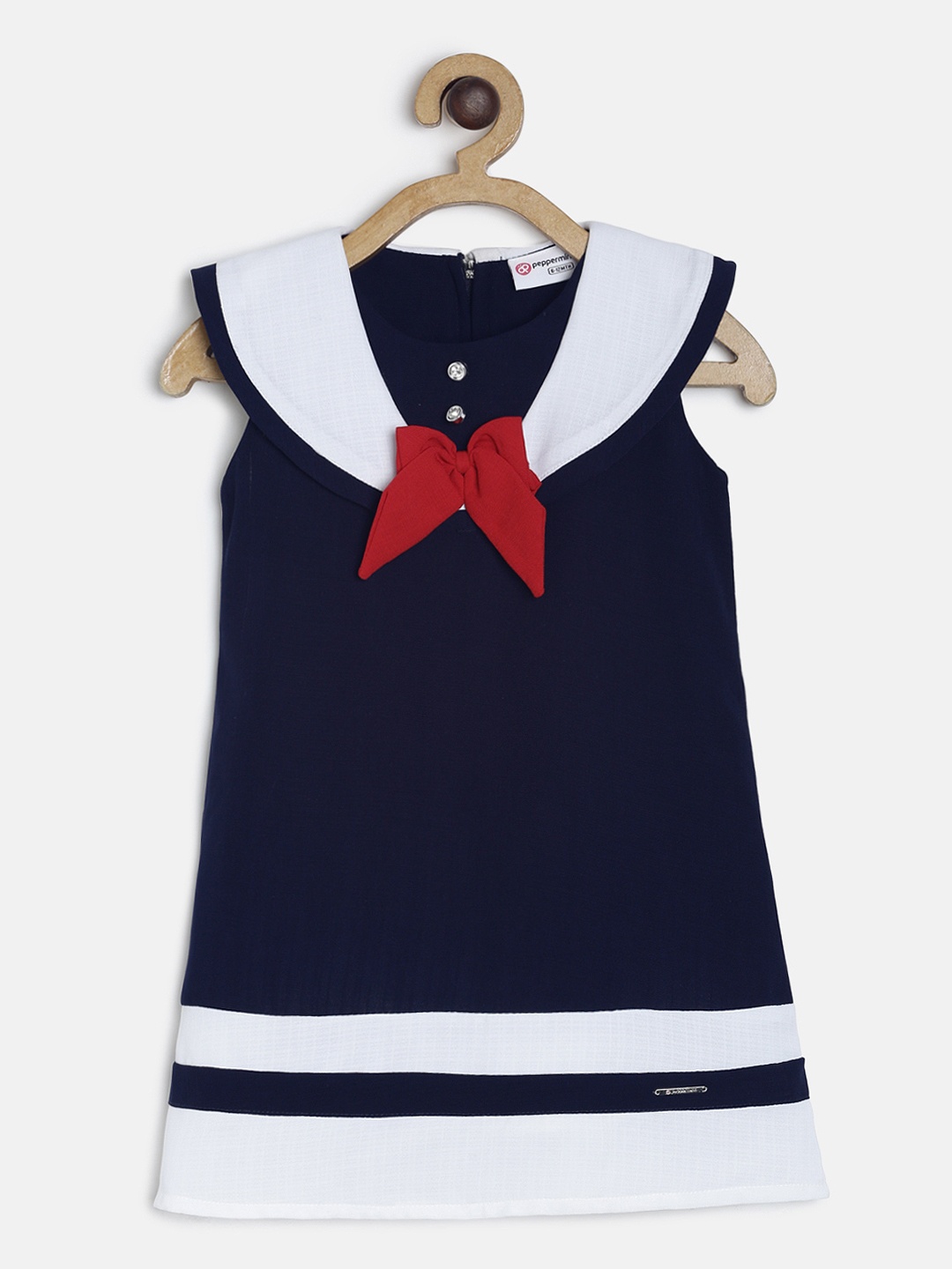 

Peppermint Girls Navy Blue & White Solid A-Line Dress
