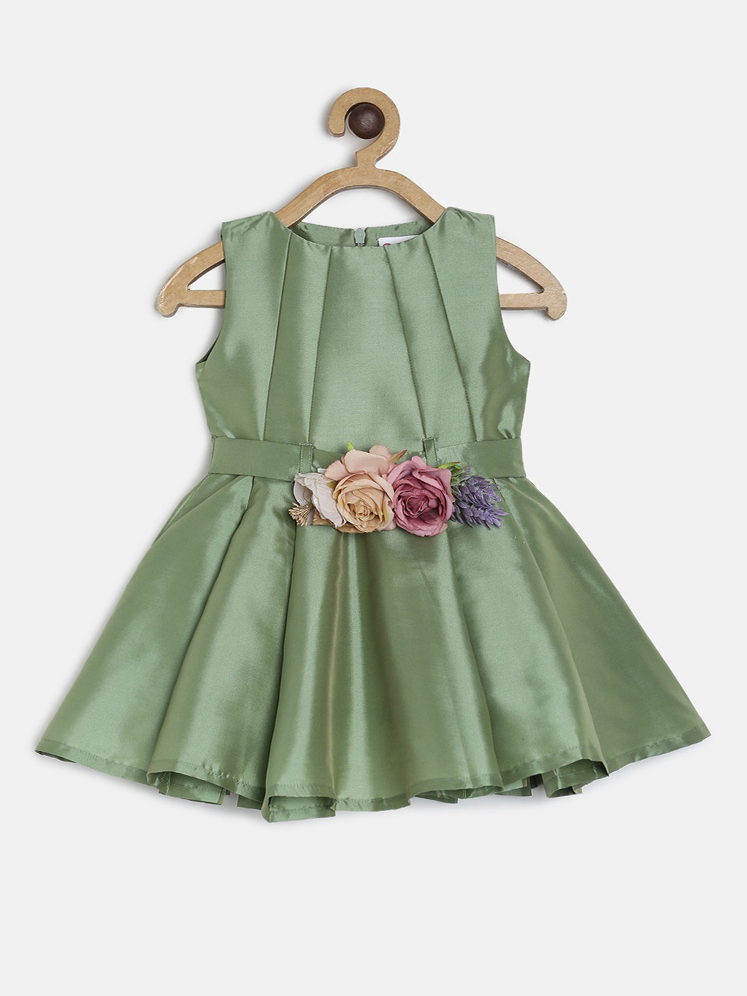 

Peppermint Girls Olive Green Solid Fit and Flare Dress