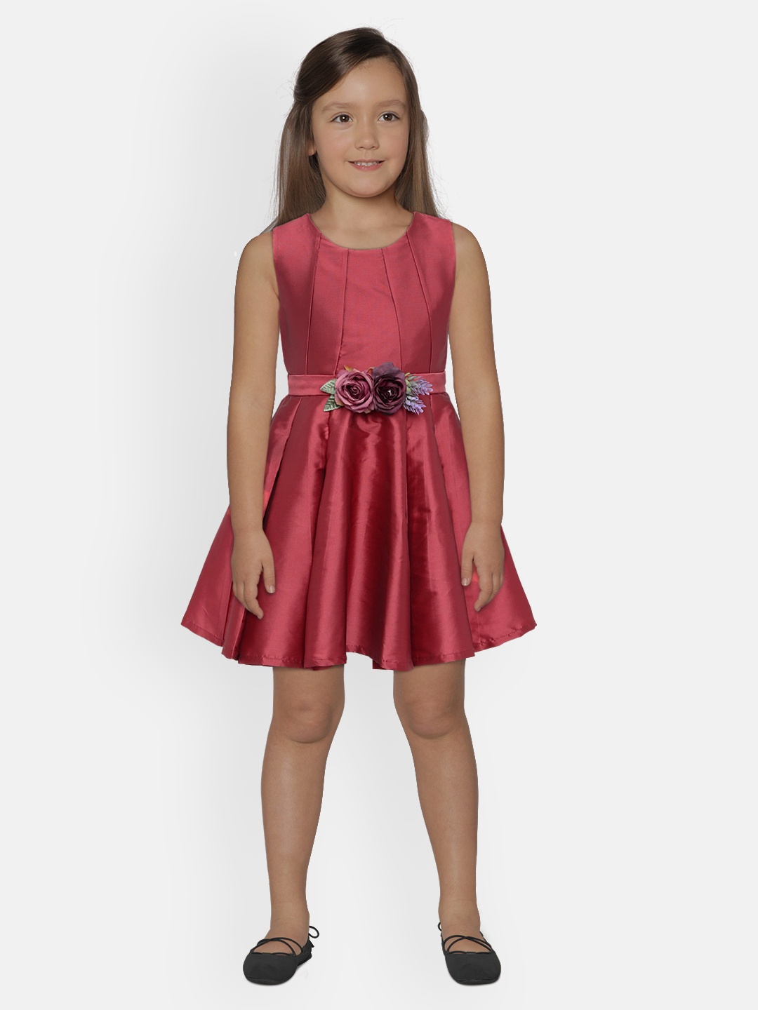 

Peppermint Girls Maroon Solid Fit and Flare Dress