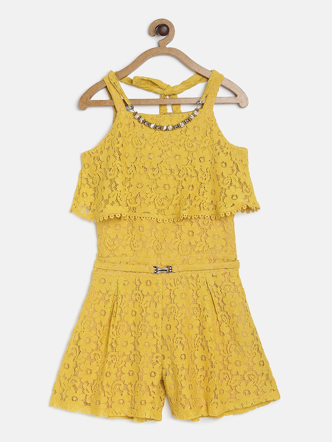

Peppermint Girls Yellow Self Design Playsuit