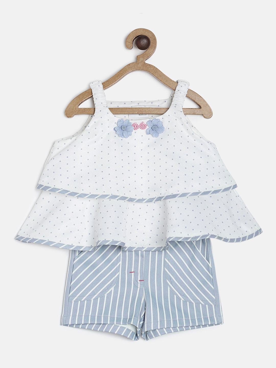 

Peppermint Girls Blue & White Printed Top with Shorts
