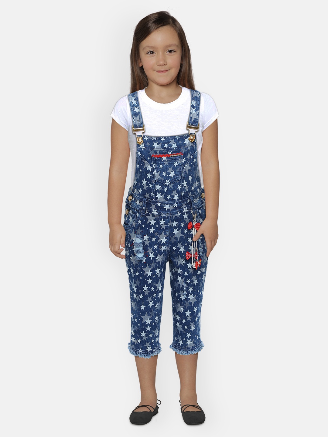 

Peppermint Girls Blue Printed Dungaree Set