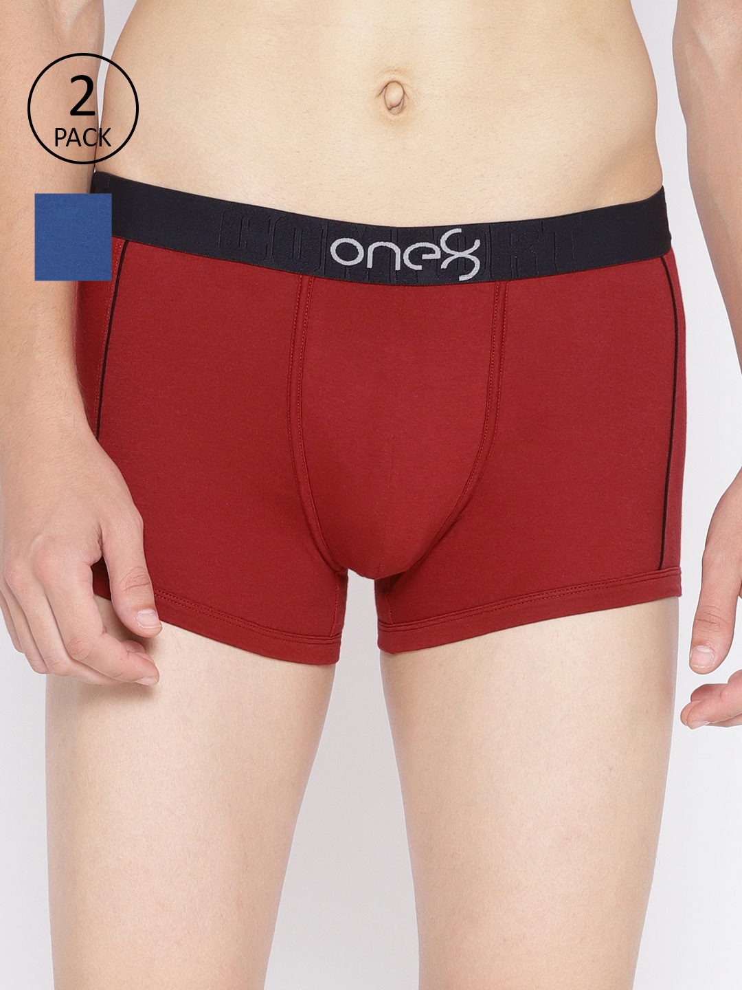 

one8 by Virat Kohli Men Set of 2 Maroon & Blue Solid Trunks 10513018-1-10512938-1