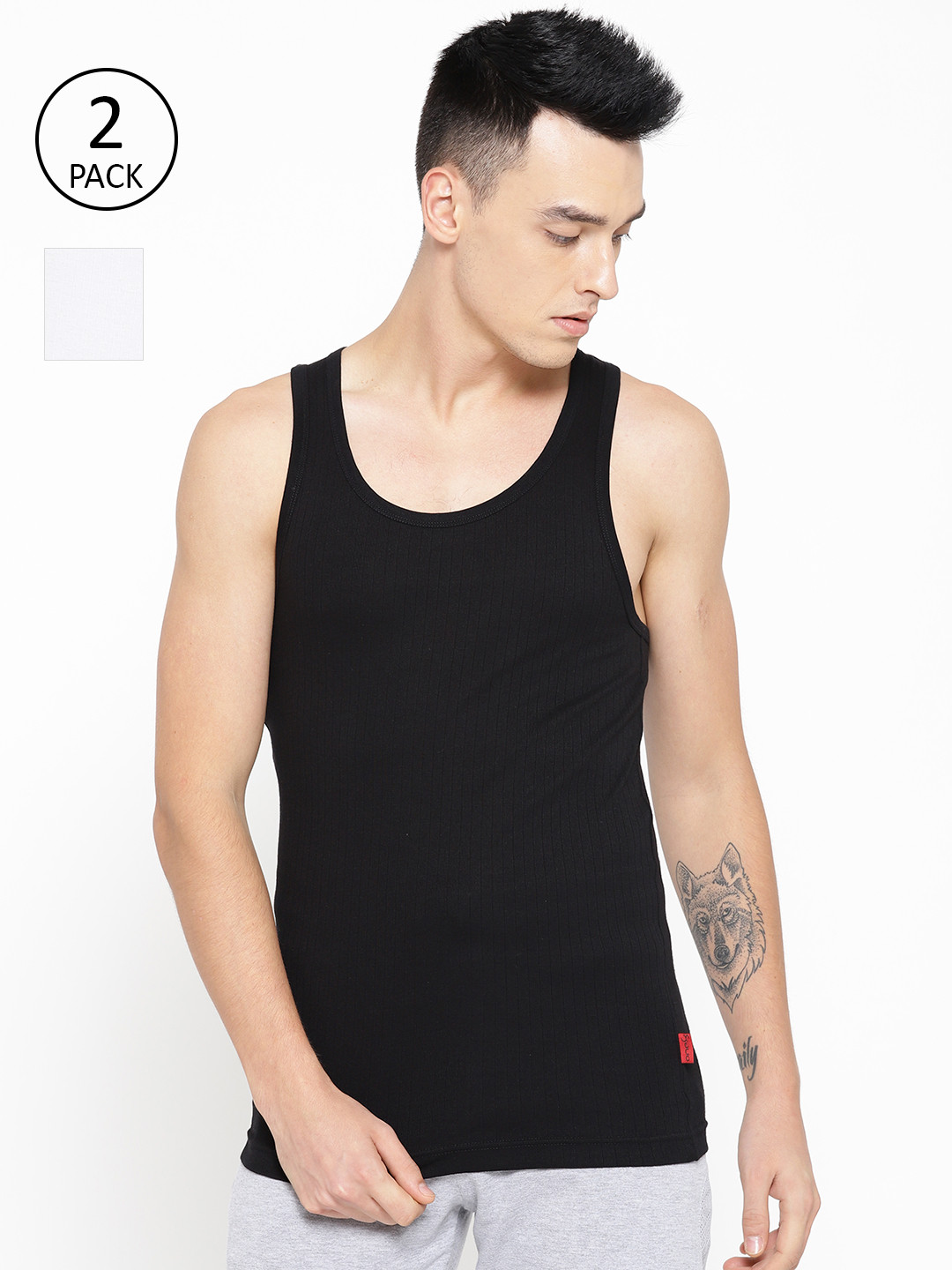 

one8 by Virat Kohli Men Pack of 2 Black & White Solid Innerwear Vest 10486284-1-10486254-1