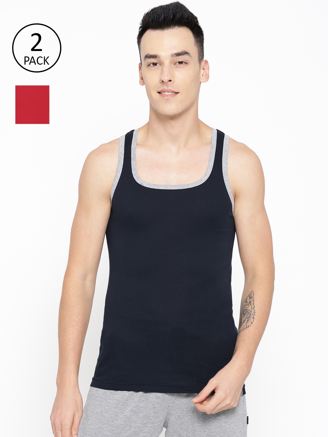 

one8 by Virat Kohli Men Pack of 2 Solid Innerwear Vests 10486246-1-10486270-1, Navy blue