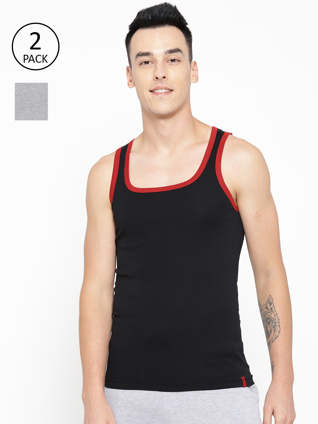 

one8 by Virat Kohli Men Pack of 2 Solid Innerwear Vests 10486256-1-10486262-1, Black