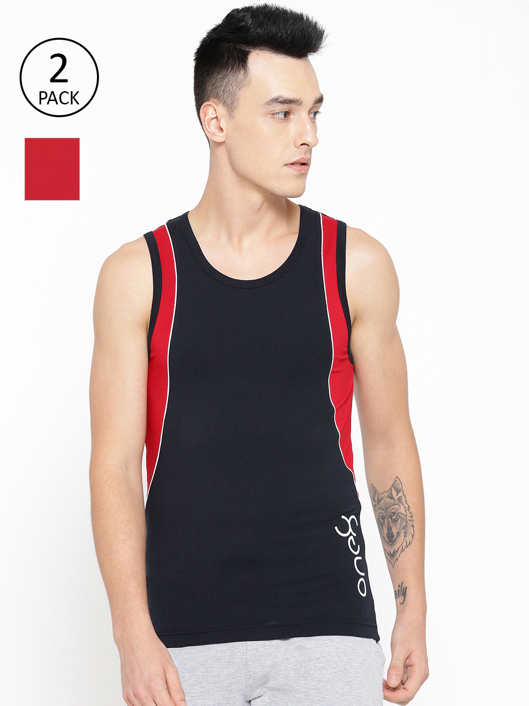 

one8 by Virat Kohli Men Pack of 2 Colourblocked Innerwear Lounge Vest 10486234, Red