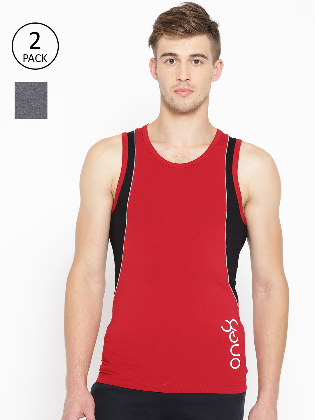 

one8 by Virat Kohli Men Pack of 2 Colourblocked Innerwear Vest 10486226, Charcoal
