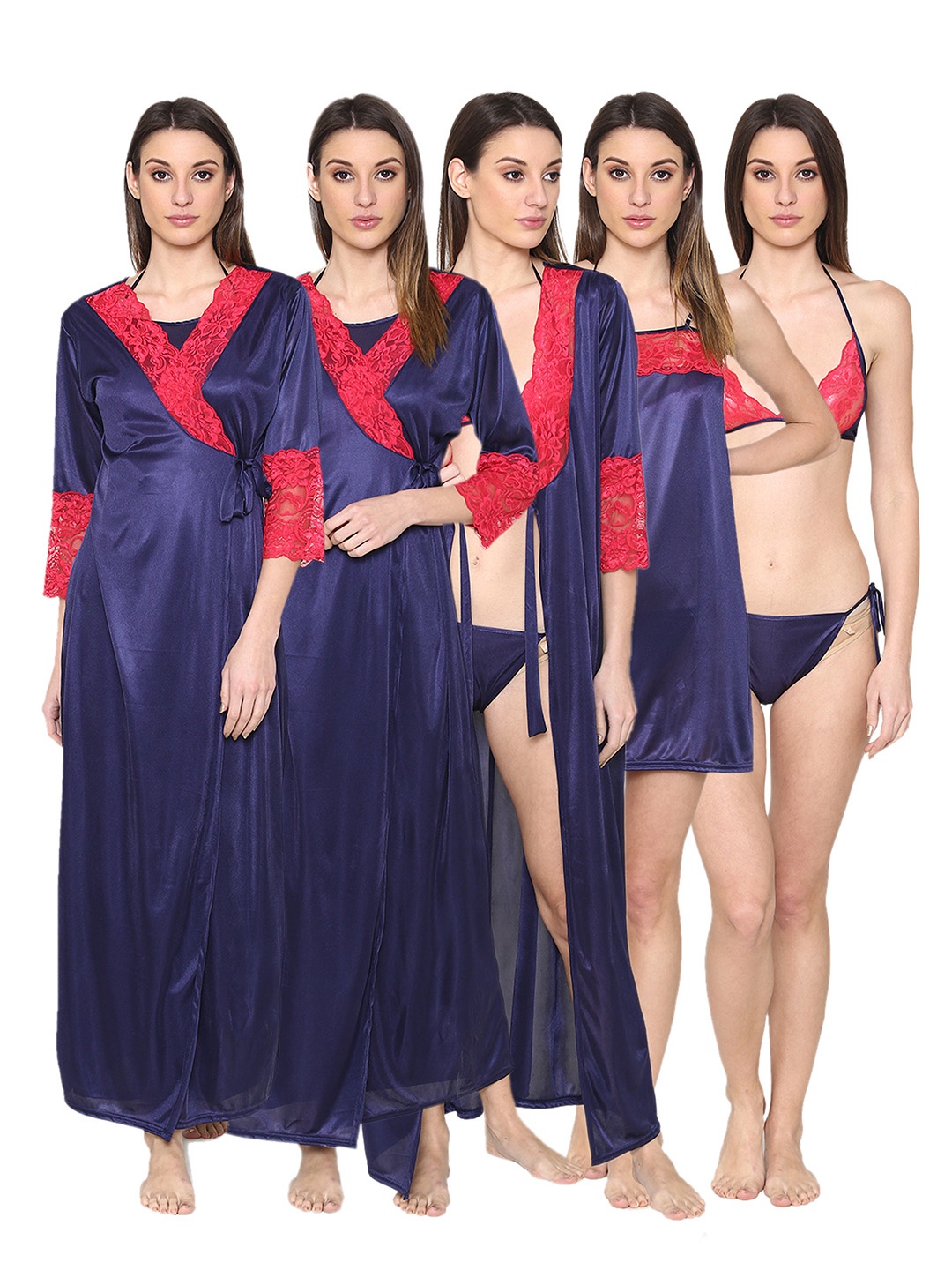 

N-Gal Navy Blue Solid Nightwear Set