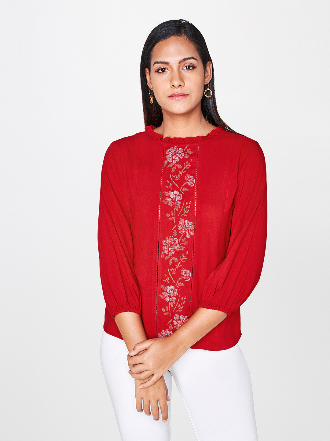 

AND Women Red Floral Print Top