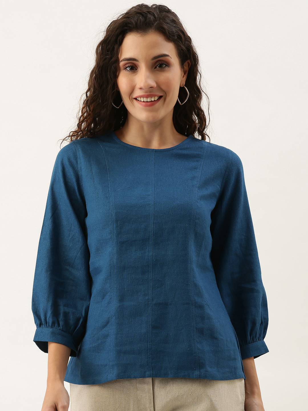 

AND Women Teal Blue Solid Top