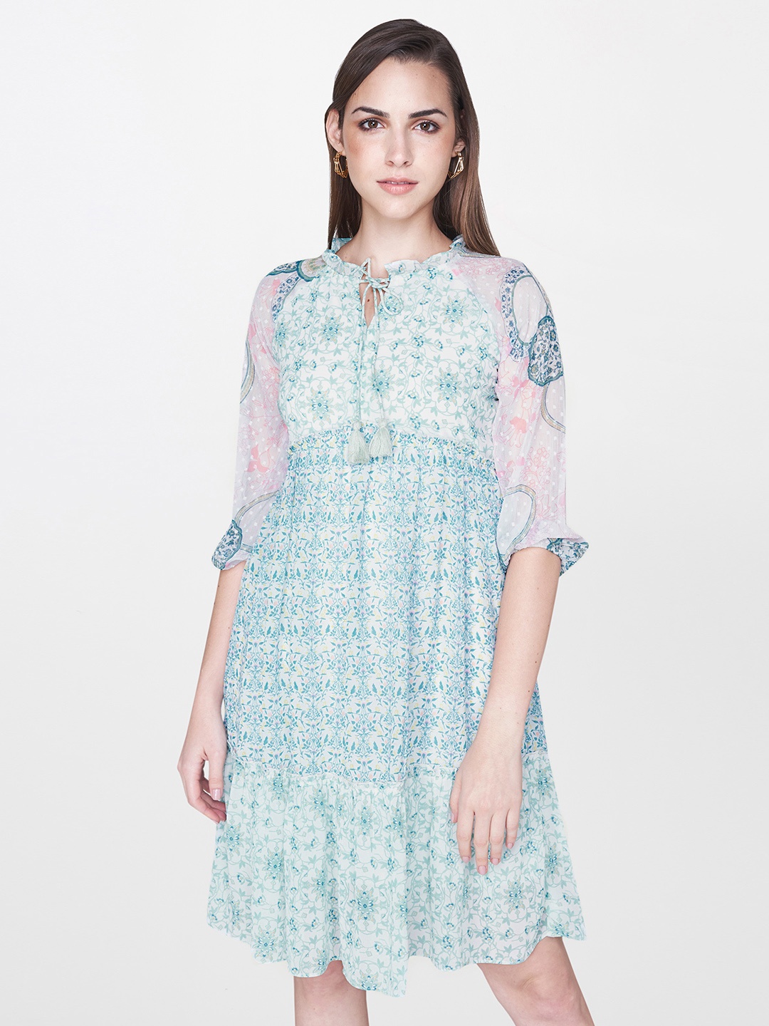 

AND Women White Printed Fit and Flare Dress