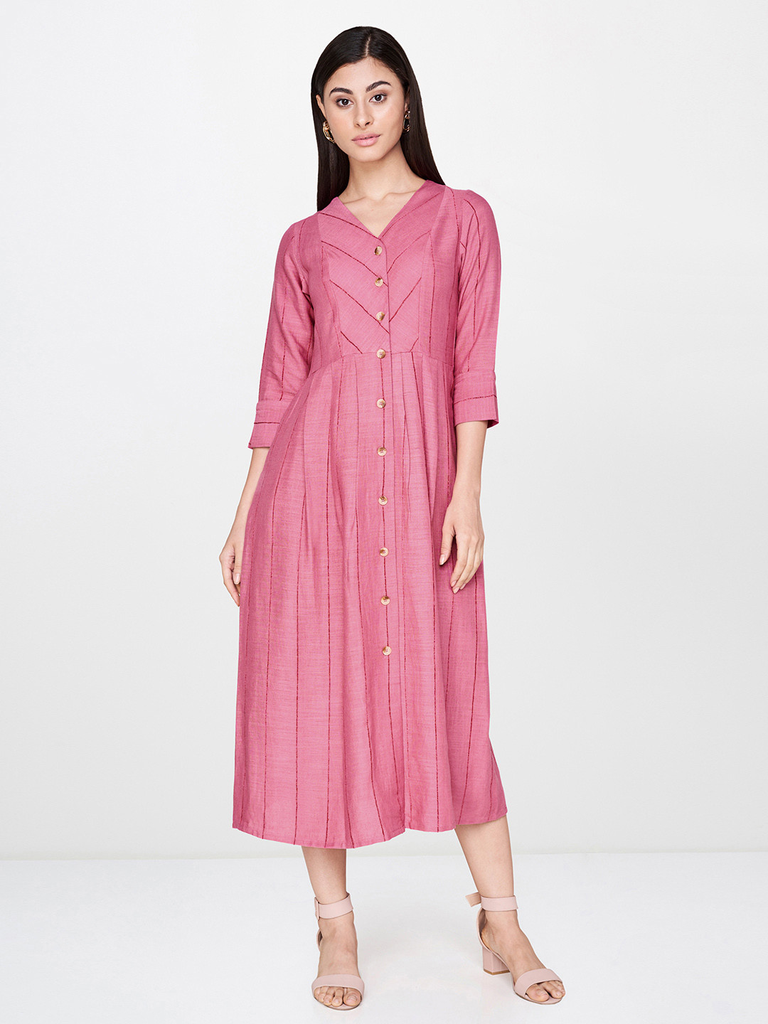 

AND Women Pink Solid Midi Dress