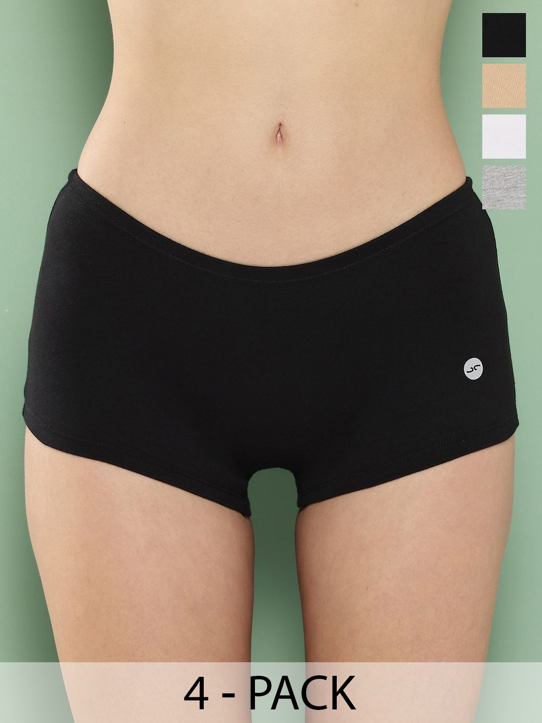 

Leading Lady Women Pack of 4 Assorted Boy Shorts Joyi-BLK-SKN-WH-MG-4, Beige
