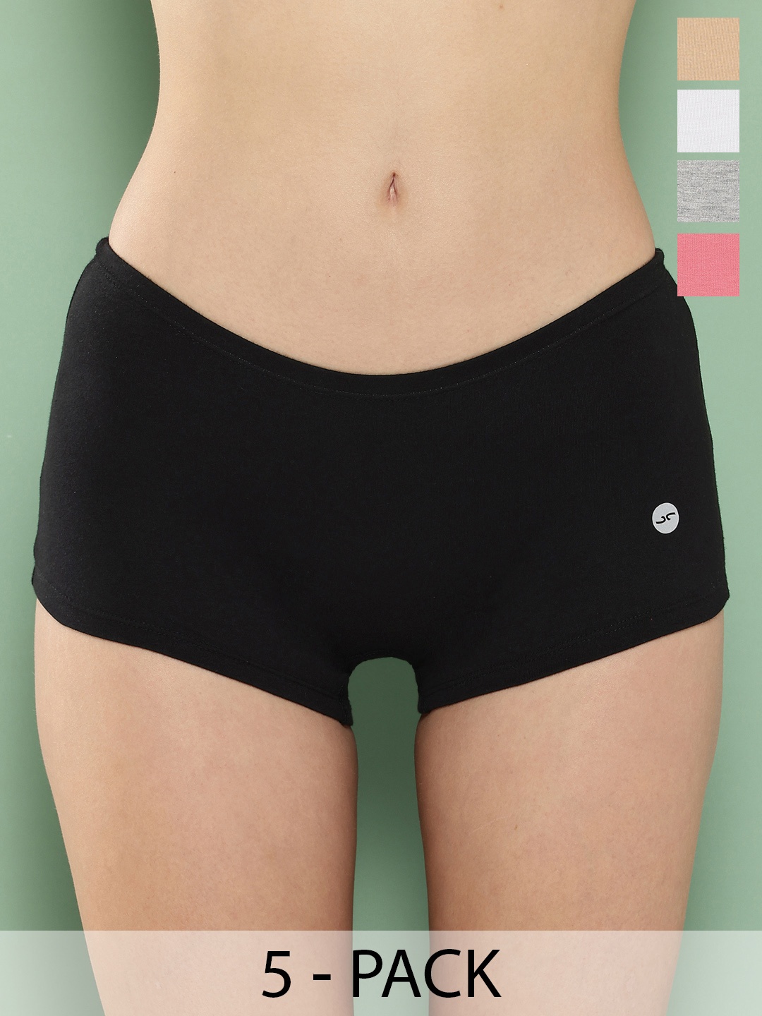 

Leading Lady Women Pack of 5 Assorted Boy Shorts Joyi-BLK-SKN-WH-MG-CRT-5, Beige