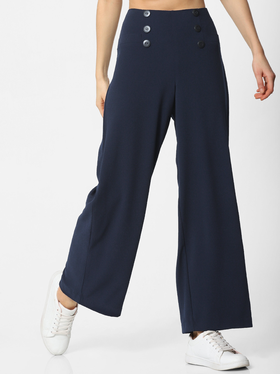 

ONLY Women Navy Blue Straight Fit Solid Parallel Trousers