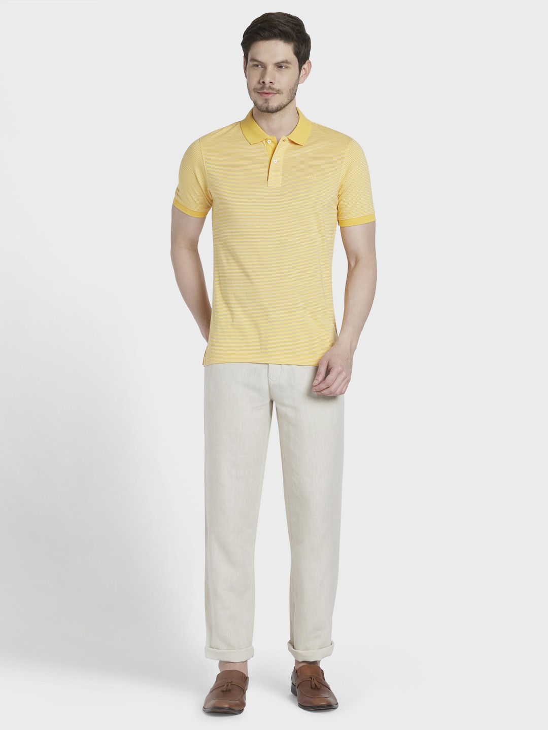 

ColorPlus Men Yellow Striped Polo Collar T-shirt