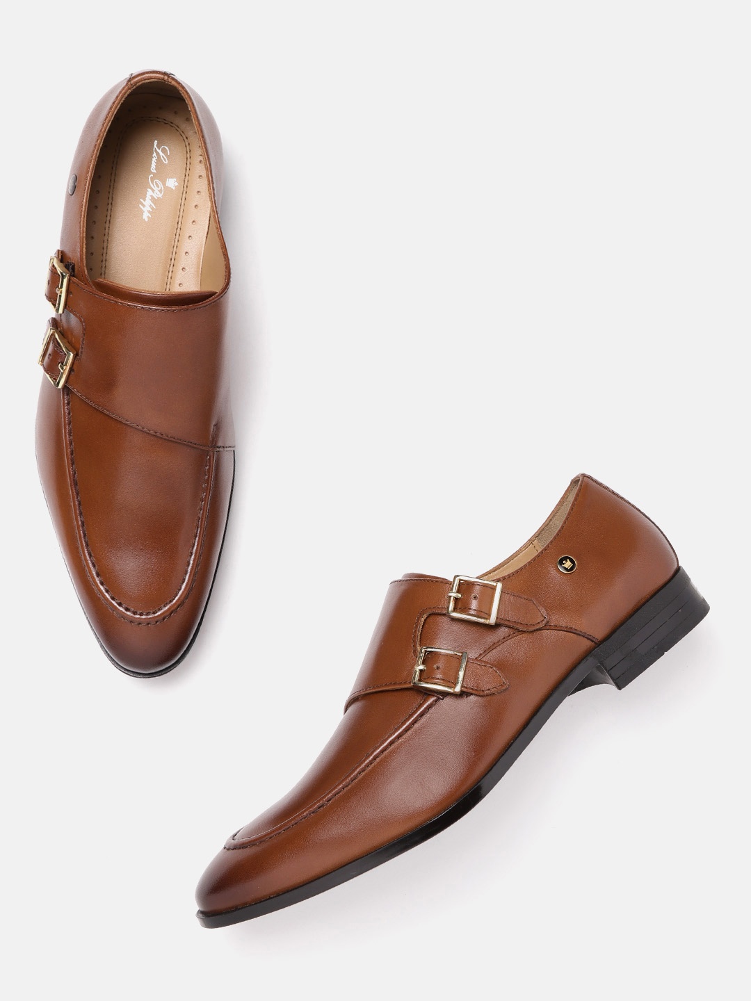 

Louis Philippe Men Brown Solid Leather Formal Monks