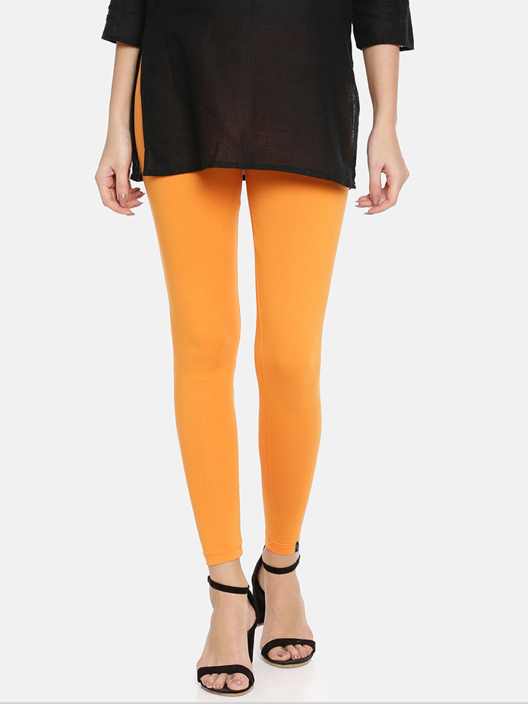 

TWIN BIRDS Women Orange Solid Ankle-Length Leggings