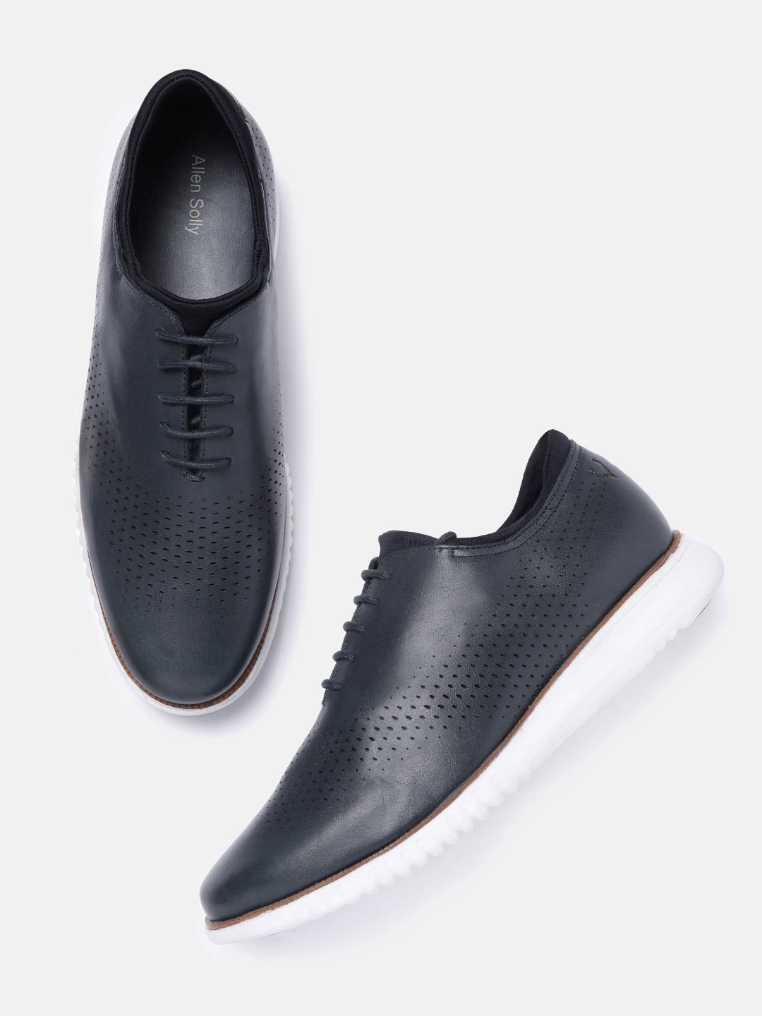 

Allen Solly Men Navy Blue Laser Cut Leather Sneakers