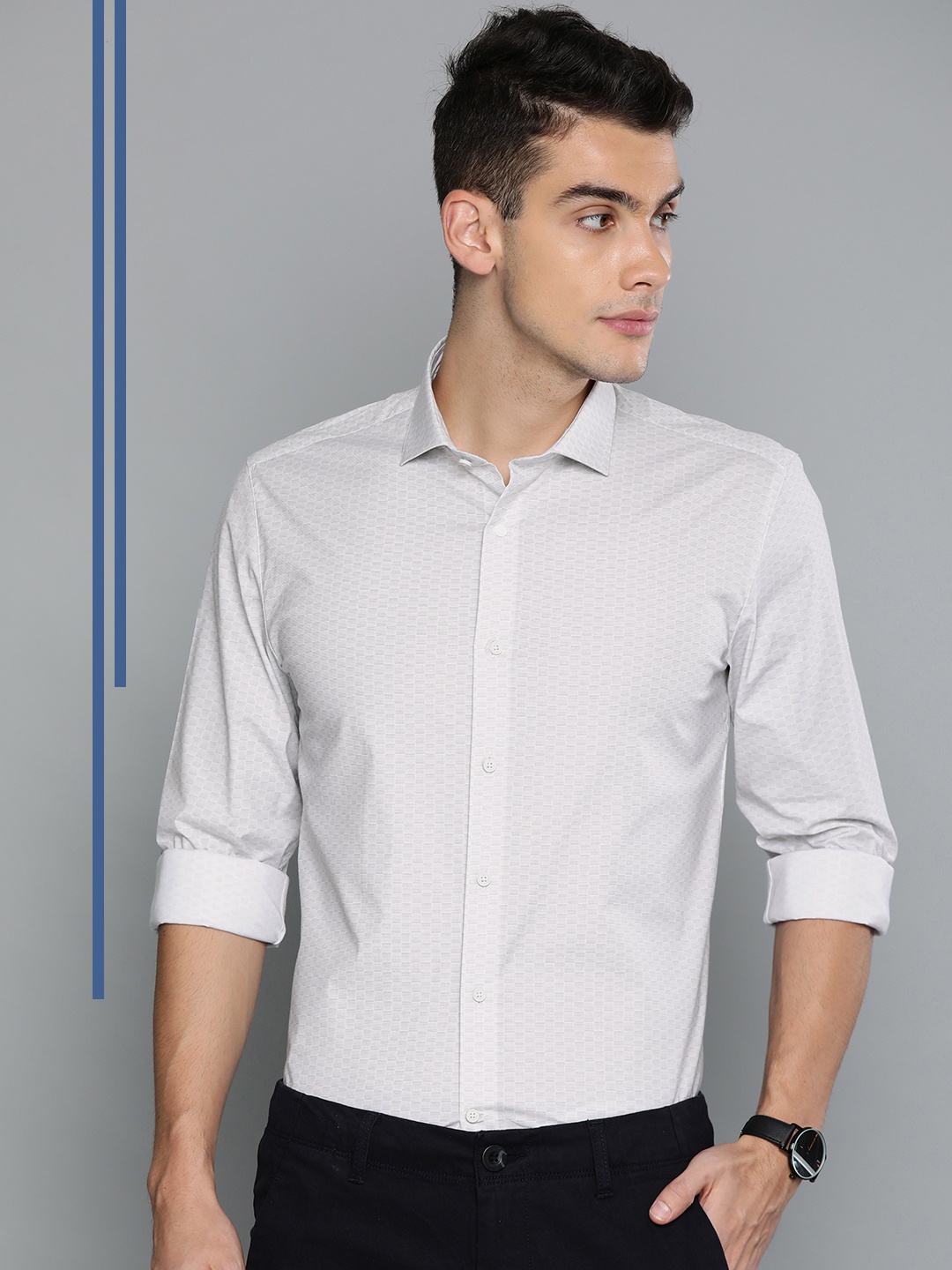

Louis Philippe Ath.Work Men Grey Super Slim Fit Printed Smart Casual Shirt