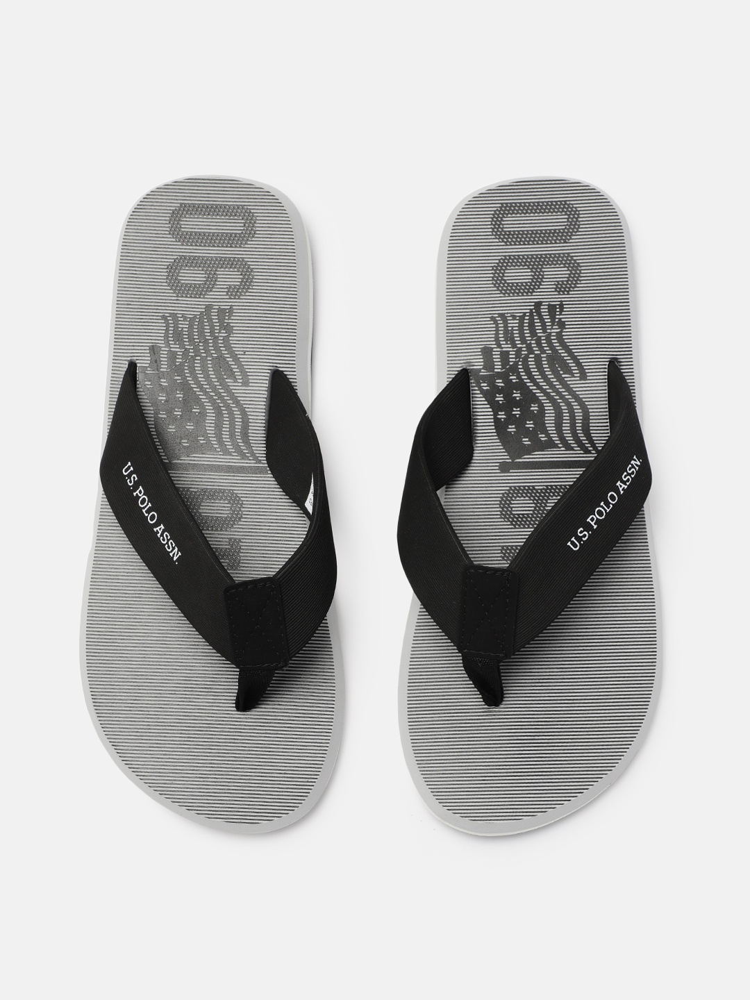 

U.S. Polo Assn. Men Black & White Striped MARINOS Thong Flip-Flops