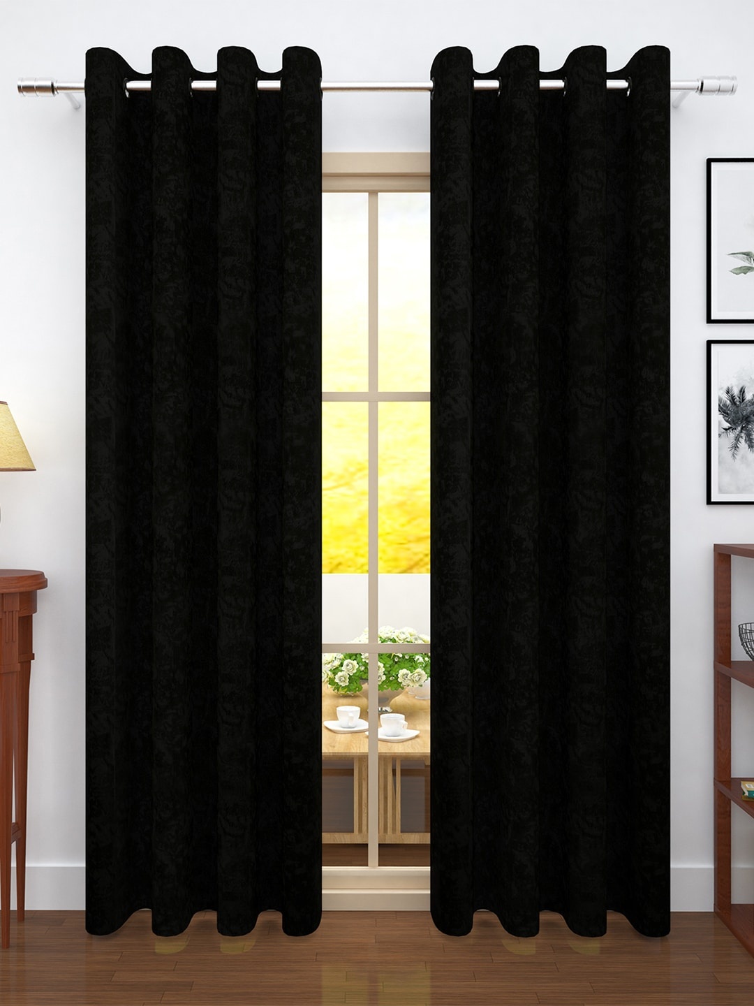 

Story@home Black Set of 2 Jacquard Textured Door Curtains