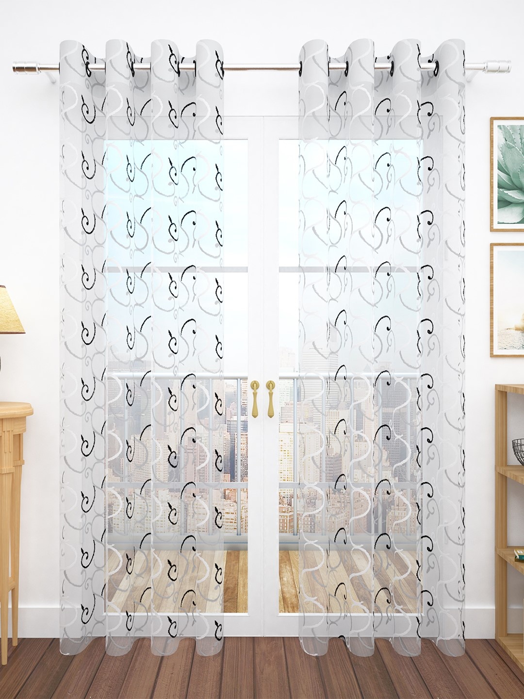 

Story@home Black & White Set of 2 Jacquard Textured Door Curtains