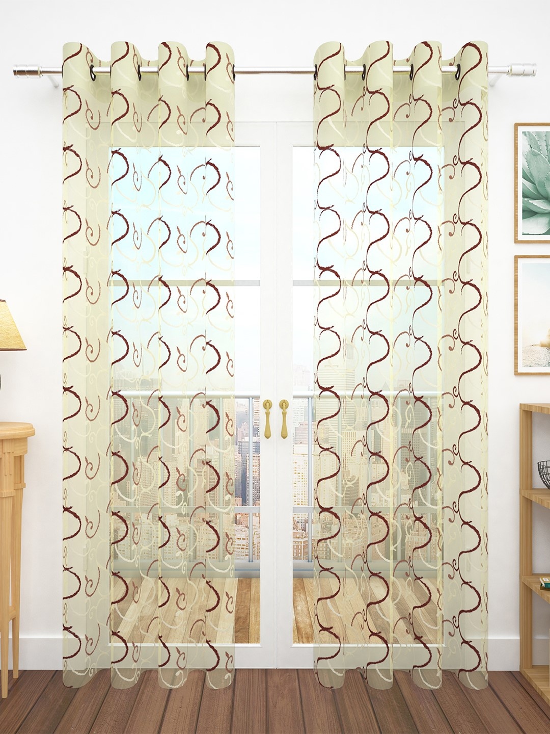 Story@home Yellow & Brown Set of 2 Door Curtains