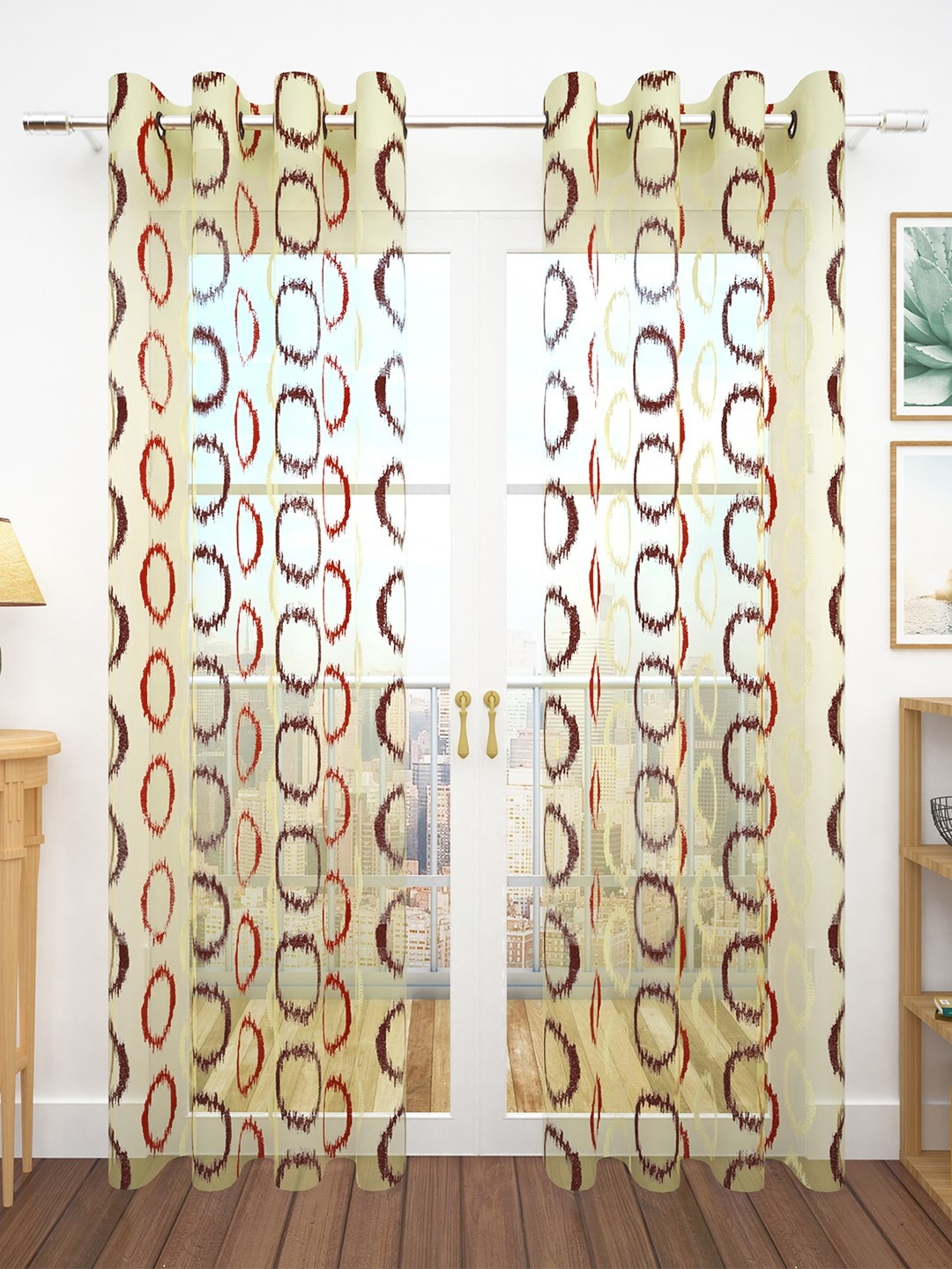 

Story@home Yellow & Maroon Set of 2 Jacquard Textured Door Curtains