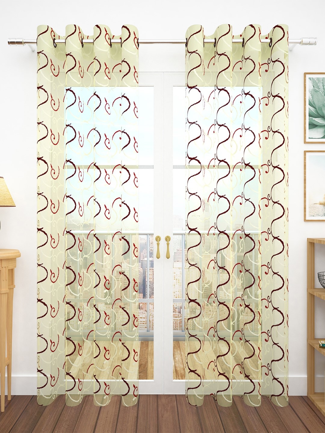 

Story@home Yellow & Maroon Set of 2 Jacquard Textured Door Curtains