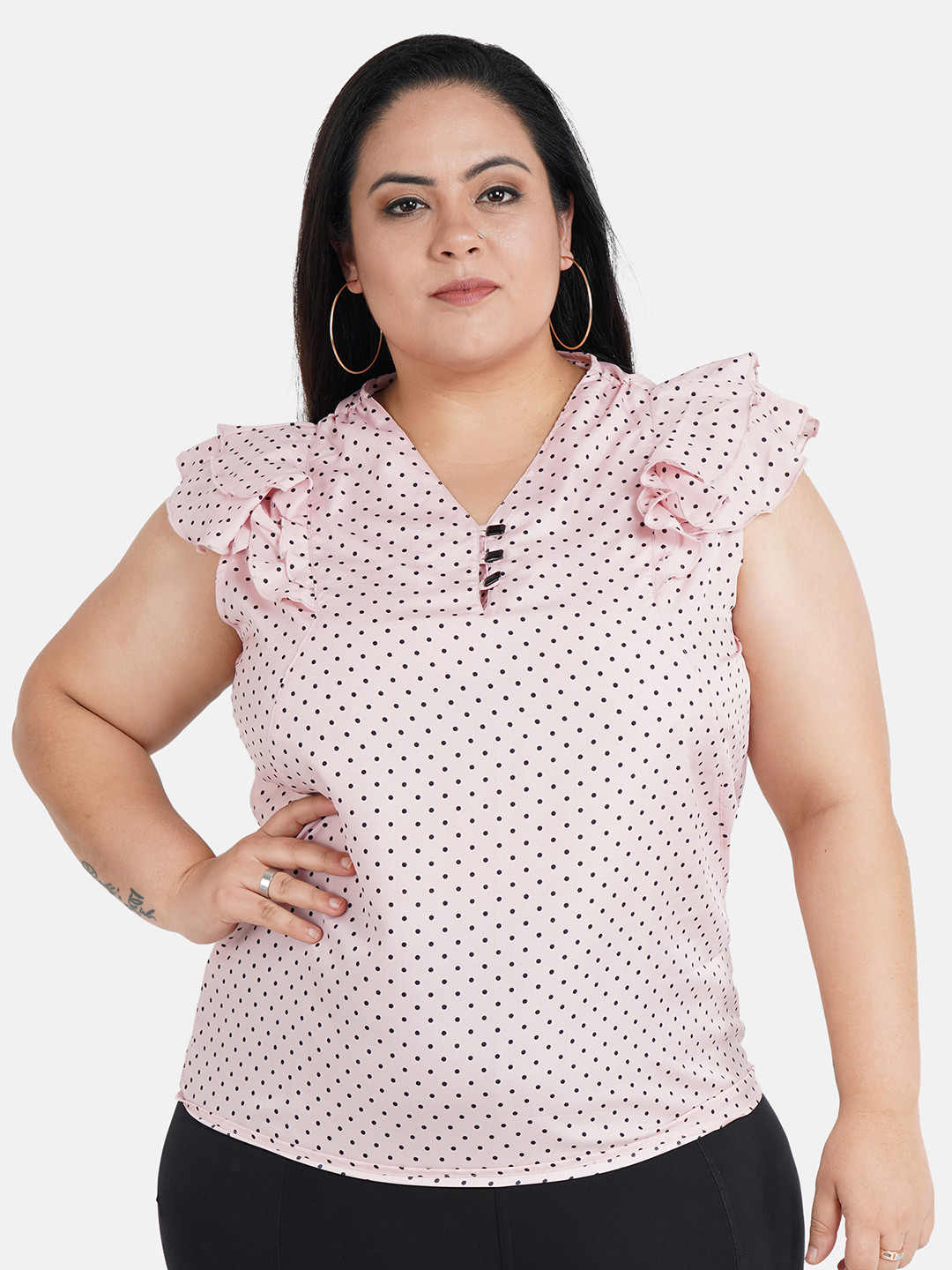

Indietoga Women Pink V-Neck Printed Plus Size Top