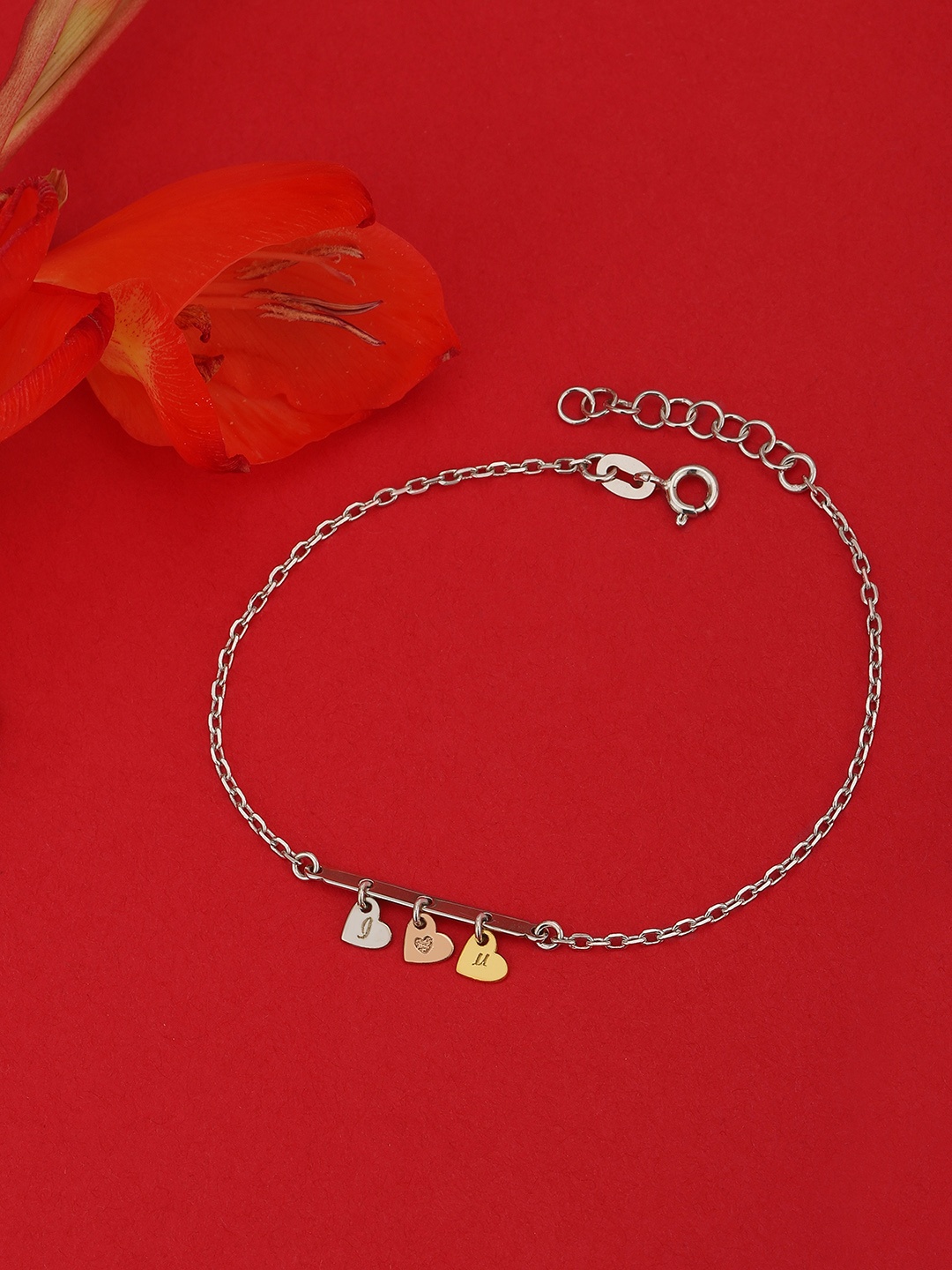 

Carlton London Silver-Toned & Gold-Toned Rhodium-Plated Charm Bracelet